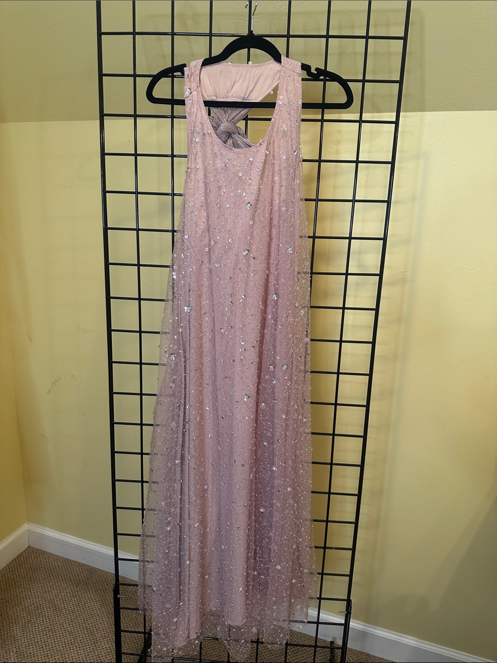 Elegant Sequined Pink Evening Gown